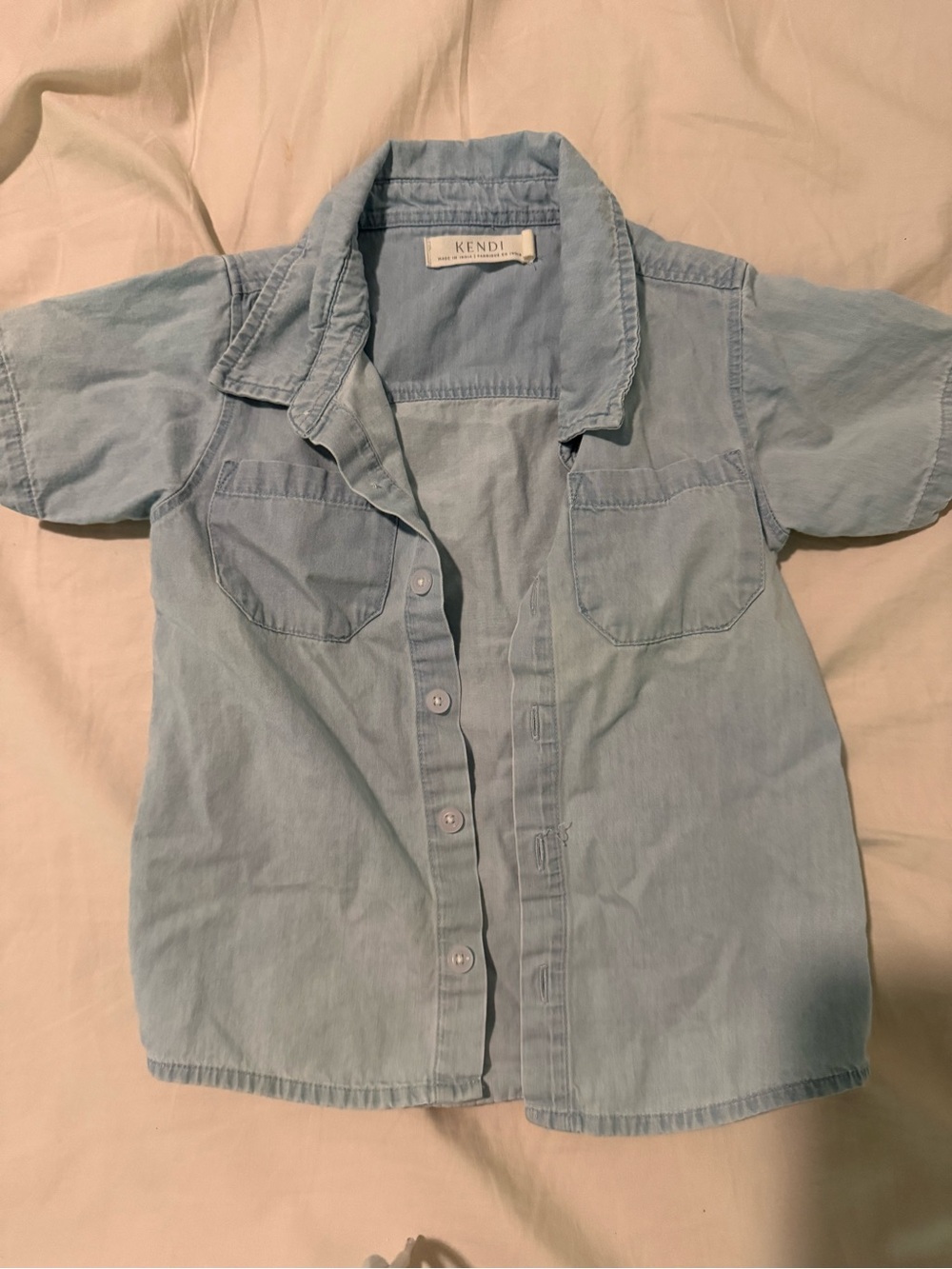 Light Blue Short Sleeve Denim Button-Down Shirt for Kids